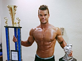 Tyler Hopkins, 25, earned top spot in the medium-tall class and added first place overall amongst all the men's physique competitors at an Ontario Physique Association event in London. It was Hopkins' first time competing as a bodybuilder. (Handout)
