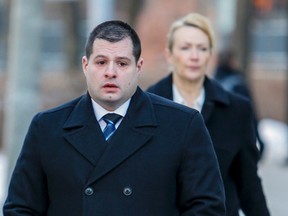 Toronto Police Const. James Forcillo, charged with second-degree murder of Sammy Yatim, arrives at University Court in Toronto for closing arguments on Tuesday, January 5, 2016. (Dave Thomas/Toronto Sun)