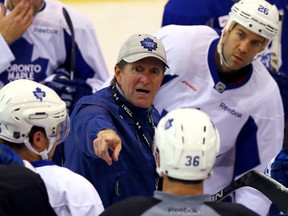 Maple Leafs head coach Mike Babcock has conditioned his players to live in the moment and forget the horrors of last season. (Dave Abel/Toronto Sun)