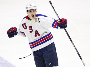 Zach Werenski, who plays at the University of Michigan but whose OHL rights are held by the London Knights, was named the top defenceman at the world juniors, where he captained the U.S. to the bronze medal. (The Associsated Press)