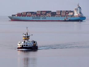 The container ship Maersk Jefferson arrives in Halifax on August 18, 2012. (THE CANADIAN PRESS/Andrew Vaughan)
