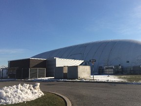 A domed soccer facility in Whitby, which was damaged by vandals over the Christmas holidays. (CHRIS DOUCETTE/TORONTO SUN)