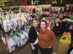 Taylor Pinnell, left, works for her aunt, Kelli-Anne Pelletier, who owns Then And Again Gently Loved Children?s Goods in London. (DEREK RUTTAN, The London Free Press)