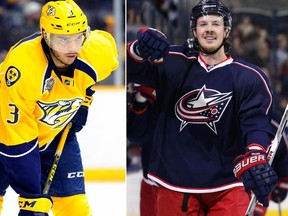 The Blue Jackets traded centre Ryan Johansen (right) to the Predators for defenceman Seth Jones (left) on Wednesday, Jan. 6, 2016. (Christopher Hanewinckel/Aaron Doster/USA TODAY Sports)
