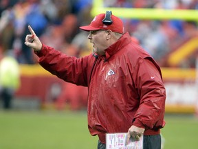 Kansas City Chiefs head coach Andy Reid yells instructions from the sideline against the Buffalo Bills at Arrowhead Stadium. (John Rieger/USA TODAY Sports)