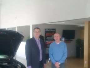MPP Monte McNaughton meets with Dan Whitton of Progressive Ford in Wallaceburg, ON. Submitted Photo.