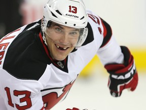 New Jersey Devils forward Mike Cammalleri smiles during the pre-game skate before playing in Calgary Tuesday November 17, 2015. (Al Charest/Calgary Sun/Postmedia Network)