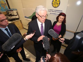 Manitoba Premier Greg Selinger announced a funding increase for public schools today.  He was joined by several other individuals, including Education Minister James Allum and Health Minister Sharon Blady. (WINNIPEG SUN PHOTO)