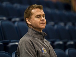 Edmonton Oil Kings general manager Randy Hansch watches his team practice at Rexall Place in Edmonton, Alta., on Tuesday, April 1, 2014. Codie McLachlan/Edmonton Sun/QMI Agency