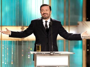 Host Ricky Gervais speaks at the 68th annual Golden Globes Awards in Beverly Hills, California January 16, 2011.  REUTERS/Paul Drinkwater/NBC