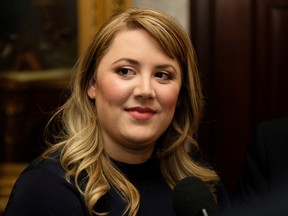 Independent Calgary-Bow MLA Deborah Drever speaks to the media after being sworn-in at the Alberta Legislature, in Edmonton Alta. on Monday June 1, 2015. David Bloom/Edmonton Sun/Postmedia Network