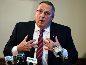 Gov. Paul LePage speaks at a news conference at the State House, in Augusta, Maine, on Jan. 8, 2016. LePage apologized for his remark about out-of-state drug dealers impregnating "young white" girls, saying it was a slip of the tongue. (AP Photo/Robert F. Bukaty)