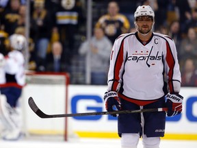 Washington Capitals left winger Alex Ovechkin reacts after the Boston Bruins score during the second period at TD Garden in Boston on Jan. 5, 2016. (Greg M. Cooper/USA TODAY Sports)