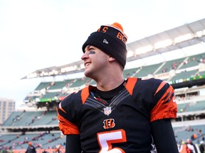 Cincinnati Bengals quarterback AJ McCarron looks on after the game against the Baltimore Ravens at Paul Brown Stadium in Cincinnati on Jan. 3, 2016. (Aaron Doster/USA TODAY Sports)