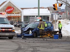 Two Greater Sudbury Police officers and one other motorist were taken to hospital with non-life-threatening injuries Friday afternoon following a collision involving a marked police vehicle and a blue Ford driven by a 68-year-old man on Lorne Street at Walnut Street, near Dumas Your Independent Grocer, police reported in a press release. John Lappa/The Sudbury Star/Postmedia Network