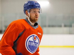 Edmonton's defenceman Griffin Reinhart (8) skates during an Edmonton Oilers practice at Clareview Recreation Centre in Edmonton, Alta., on Monday November 16, 2015. The Oilers play the Chicago Blackhawks at Rexall Place on Nov. 18, 7:30 p.m. Ian Kucerak/Edmonton Sun/Postmedia Network