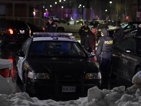This cop car was stolen from a crash scene and then abandoned in Mississauga on Friday night. (Andrew Collins, Special to the Toronto Sun)