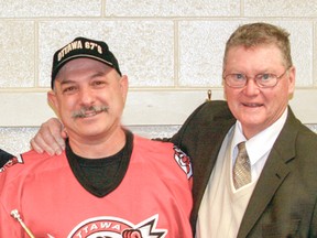 Trumpet player Carmelo Scaffidi, left, seen in this undated photo with former Ottawa 67's coach Brian Kilrea, had a long association with the 67's and Ottawa Senators. He played at the home games of both games to warm up the crowds. He was an accomplished professional musician when he wasn't playing at hockey games. Scaffidi died Thursday, Jan. 7, 2016 at the age of 57.
Valerie Wutti, Special to the Ottawa Sun