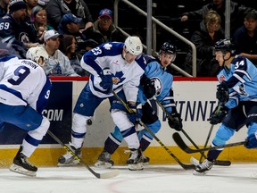 The Marlies beat the Moose 4-1 on Saturday night. (Jonathan Kozub/Manitoba Moose)