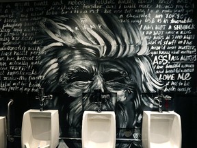 A mural depicting Donald Trump, as displayed in the men's bathroom at District Stop nightclub in Winnipeg's Exchange District in January 2016. (Kevin King/Winnipeg Sun/Postmedia Network)