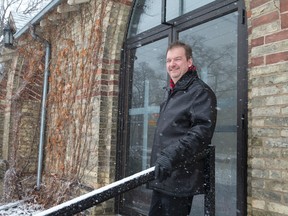 Aeolian Hall executive director Clark Bryan stands outside of the former Bishop Cronyn Church on William Street, which will be used as a practice facility and performance space, in London. (CRAIG GLOVER, The London Free Press)