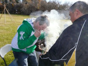 Before the First Nation’s Culture Day at Spruce Haven Park in Melfort, Sask. got under way on Thursday, September 29, 2011 individuals had an opportunity to take part in a traditional smudging ceremony. 
MICHAEL OLEKSYN/Postmedia file photo