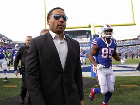 General Manager Doug Whaley walks off the field before the game against the Houston Texans at Ralph Wilson Stadium on December 6, 2015 in Orchard Park, New York.   Brett Carlsen/Getty Images/AFP