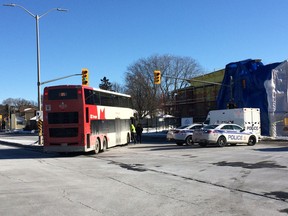 A 90-year-old female pedestrian is in critical condition after being struck by an OC Transpo bus on Carling Ave. near Woodroffe. (TONY CALDWELL/Ottawa Sun/Postmedia Network)