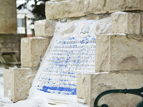 A plaque marking the founding of Petrolia sits outside of Victoria Hall. With the town marking 150 years since being incorporated as a village, community leaders are considering burying a time capsule until the 200th birthday. (Brent Boles, Postmedia Network)