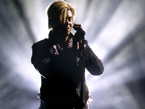 April 9, 2004. Superstar singer David Bowie performs at Rexall Place in Edmonton, Alta., on Friday April 9, 2004.
Bowie, an England native was a singer, songwriter, multi-instrumentalist, record producer, arranger, painter and actor. He became one of the most influential musicians of his era, died of cancer at the age of 69, surrounded by his family after an 18-month battle with cancer on Jan. 10,  2016 in Manhattan, New York. Edmonton Sun