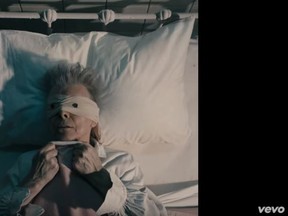 David Bowie is seen in a clip from his video Lazarus. (YouTube)