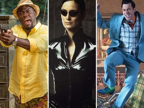 From left: Kevin Hart in Ride Along 2; Carrie-Anne Moss in The Matrix Reloaded and Alan Cumming in Son of the Mask. (Handouts)