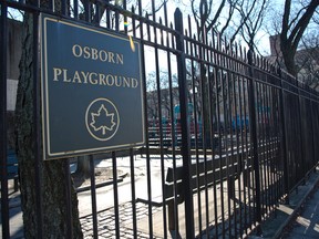 This Monday, Jan. 11, 2016 photo shows Osborn playground in the Brownsville section of Brooklyn, N.Y., the site of an alleged gang rape, in New York. Four teenagers were in custody on Monday in connection with the incident, and a fifth was being sought. (AP Photo/Bebeto Matthews)