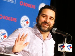 Alex Anthopoulos speak at the Toronto Blue Jays' annual season-ending press conference in Toronto, October 26, 2015. (Michael Peake/Toronto Sun)