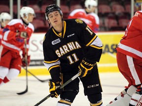 The Sarnia Sting traded forward Hayden Hodgson to the Saginaw Spirit for centre Devon Paliani and four draft picks prior to the Ontario Hockey League's Monday trade deadline. The 19-year-old Leamington native skated in parts of three seasons with the Sting, recording 33 goals and 61 points in 113 regular-season games. (Sarnia Observer/Postmedia Network)