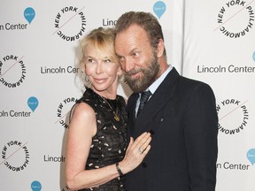 Musician Sting and his wife Trudie Styler are seen at the Sinatra Voice For A Century Gala in New York on December 4, 2015. (WENN.COM)