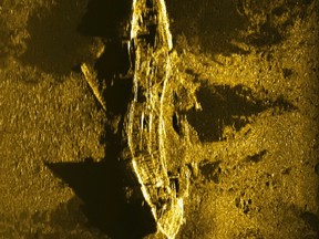 In this Jan. 2, 2016, sonar image released by Australian Transport Safety Bureau on Jan. 13, 2016, a shipwreck is seen on the ocean floor off the coast of Australia. The undersea search for the Malaysian airliner that vanished almost two years ago has found a second 19th century shipwreck deep in the Indian Ocean off the west Australian coast, officials said Wednesday, Jan. 13, 2016. (Australian Transport Safety Bureau via AP)