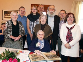 Helen Saliwonchyk celebrated her 100th birthday with her sons Ed and Stanford and family and friends at All Peoples Church in Sudbury, Ont. on Sunday January 10, 2016. Gino Donato/Sudbury Star/Postmedia Network