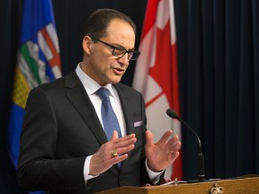 President of Treasury Board and Minister of Finance Joe Ceci announces a two year pay freeze for Provincial non-union employees, at the Alberta Legislature, in Edmonton Alta. on Wednesday Jan. 13, 2016.  David Bloom/Edmonton Sun/Postmedia Network