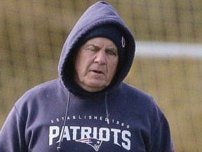 New England Patriots head coach Bill Belichick walks on the field during an NFL football practice in Foxborough, Mass., on Jan. 12, 2016. (AP Photo/Steven Senne)
