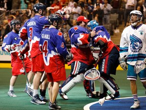 The Rock (left) and Rochester Knighthawks squared off in the 2015 East Division final. (Jack Boland, Toronto Sun)