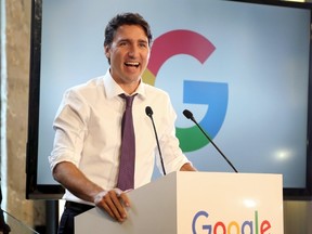 Prime Minister Justin Trudeau speaks during the unveiling of Google's new Canadian engineering headquarters in Kitchener-Waterloo, Ontario January 14, 2016. (REUTERS/Peter Power)