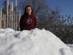 Sue Martin, who's been holding a vigil on Victoria Island since last April for missing and murdered aboriginal people, says the NCC has been blocking her site with snow. (Julienne Bay/Ottawa Sun)