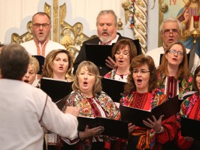 Gino Donato/Sudbury Star
Ukrainian Rhapsodia Choir under the direction of Vasyl Turianyn rehearse at St. Volodymyr Church. The choir will be holding a Ukrainian Christmas concert and New Year's carols at St. Volodymyr Ukrainian Orthodox Church, 190 Baker St., on Sunday at 2 p.m. Admission is $10 at the door or call 705-675-1648 for tickets.