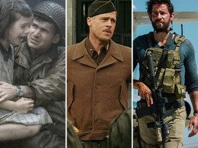 From left: Scenes from Saving Private Ryan, Inglourious Basterds, and 13 Hours. (Handout photos)