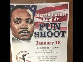 A poster showing the Martin Luther King Jr. Fun Shoot is pictured in this undated photo posted to Facebook. Handout/Postmedia Network