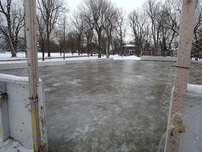 The natural ice surface at City Park and all the other outdoor rinks in Kingston remain closed due to warm weather and not enough cold days for city crews to flood the rinks to make ice. (Ian MacAlpine/The Whig-Standard)