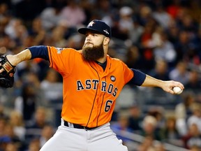 Dallas Keuchel of the Houston Astros throws a pitch against the New York Yankees during the American League Wild Card Game at Yankee Stadium on October 6, 2015 in New York. (Al Bello/Getty Images/AFP)
