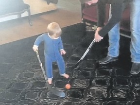 The hockey world is buzzing about a home video posted to Janet Gretzky's Instagram account that shows her husband, hockey legend Wayne Gretzky, playing shinny with his grandson, Tatum. (Instagram)