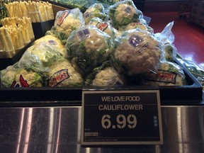 A head of cauliflower sells for $6.99 at Loblaws supermarkets on Jan. 14, 2016, in Toronto. (Veronica Henri/Toronto Sun/Postmedia Network)
